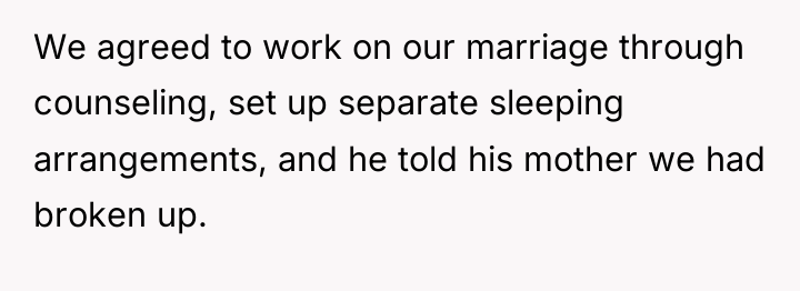 We agreed to work on our marriage through counseling, set...