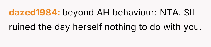 dazed1984 beyond AH behaviour: NTA. SIL ruined the day herself...