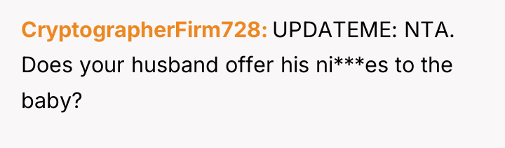 CryptographerFirm728 UPDATEME: NTA. Does your husband offer his ni***es to...