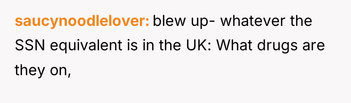 saucynoodlelover blew up- whatever the SSN equivalent is in the...