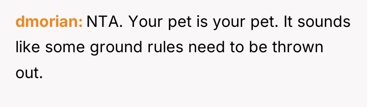 dmorian NTA. Your pet is your pet. It sounds like...