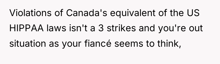 Violations of Canada's equivalent of the US HIPPAA laws isn't...