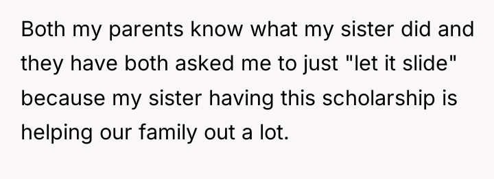 Both my parents know what my sister did and they...