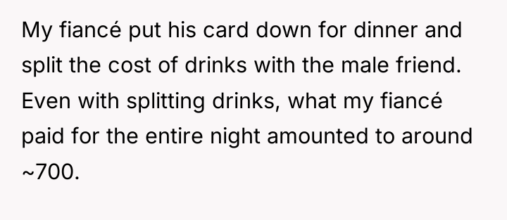 My fiancé put his card down for dinner and split...