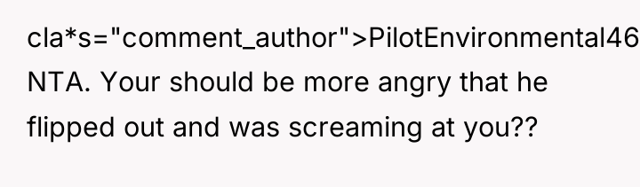 cla*s="comment_author">PilotEnvironmental46: NTA. Your should be more angry that he flipped...