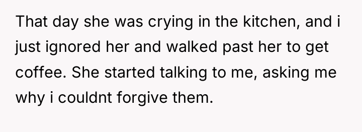 That day she was crying in the kitchen, and i...
