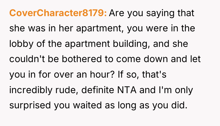 CoverCharacter8179 Are you saying that she was in her apartment,...