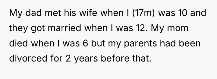My dad met his wife when I (17m) was 10...