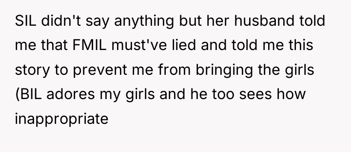 SIL didn't say anything but her husband told me that...