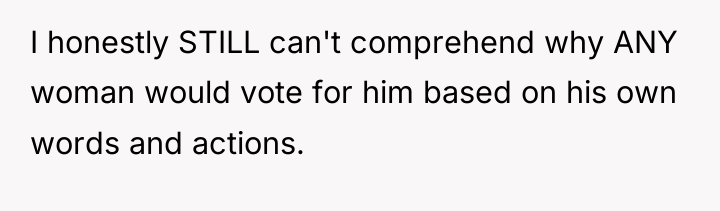 I honestly STILL can't comprehend why ANY woman would vote...