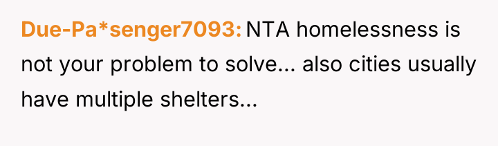 Due-Pa*senger7093 NTA homelessness is not your problem to solve... also...