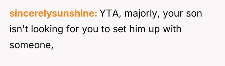 sincerelysunshine YTA, majorly, your son isn't looking for you to...