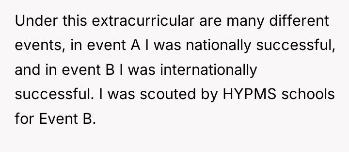 Under this extracurricular are many different events, in event A...