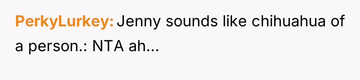 PerkyLurkey Jenny sounds like chihuahua of a person.: NTA ah...