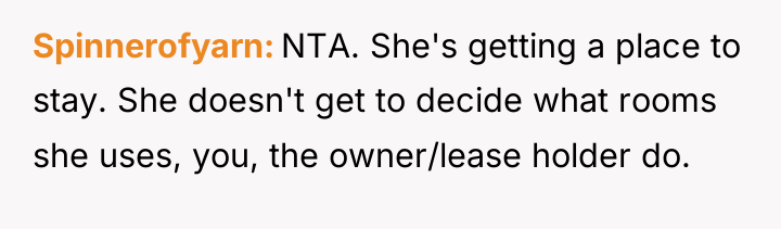 Spinnerofyarn NTA. She's getting a place to stay. She doesn't...