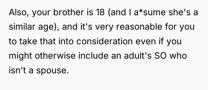 Also, your brother is 18 (and I a*sume she's a...