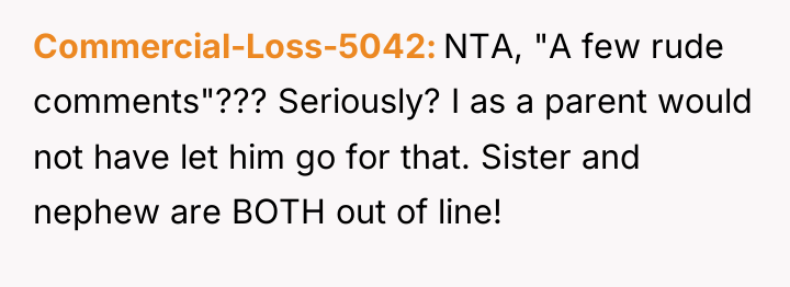 Commercial-Loss-5042 NTA, "A few rude comments"??? Seriously? I as a...