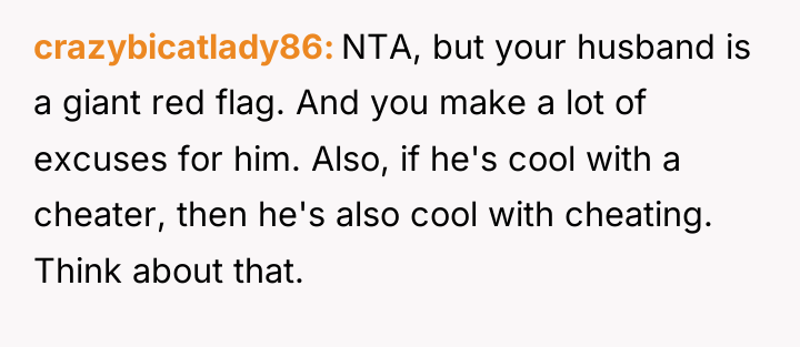 crazybicatlady86 NTA, but your husband is a giant red flag....