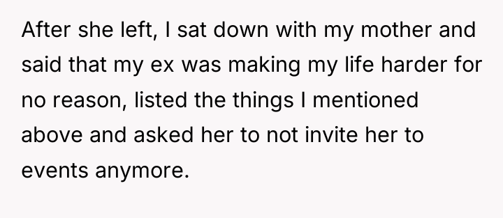After she left, I sat down with my mother and...