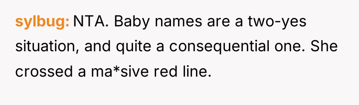 sylbug NTA. Baby names are a two-yes situation, and quite...