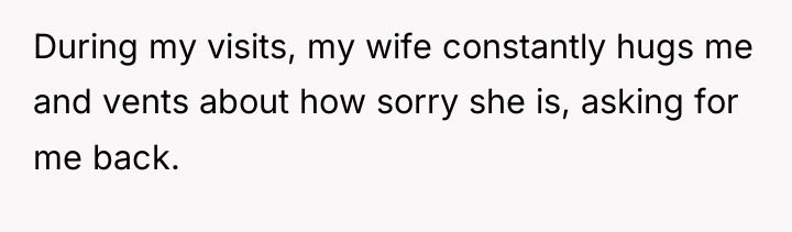 During my visits, my wife constantly hugs me and vents...