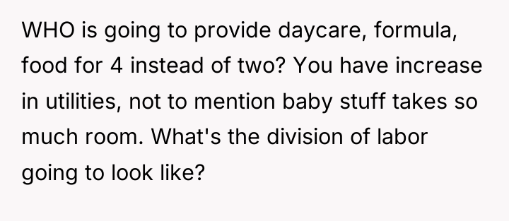 WHO is going to provide daycare, formula, food for 4...