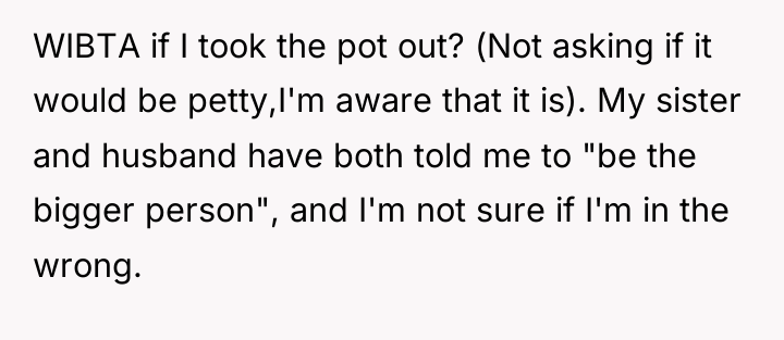 WIBTA if I took the pot out? (Not asking if...