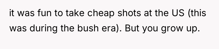 it was fun to take cheap shots at the US...