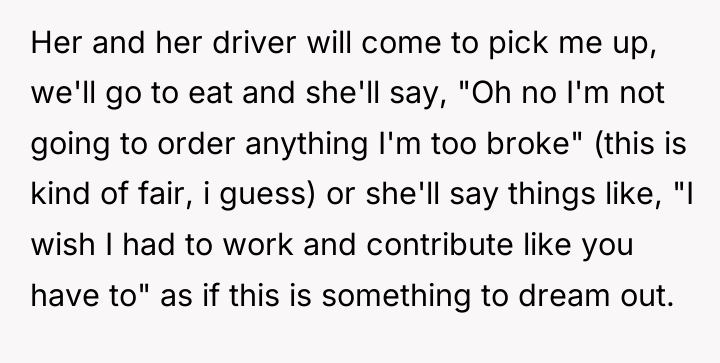 Her and her driver will come to pick me up,...