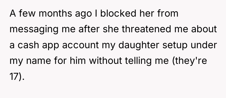 A few months ago I blocked her from messaging me...