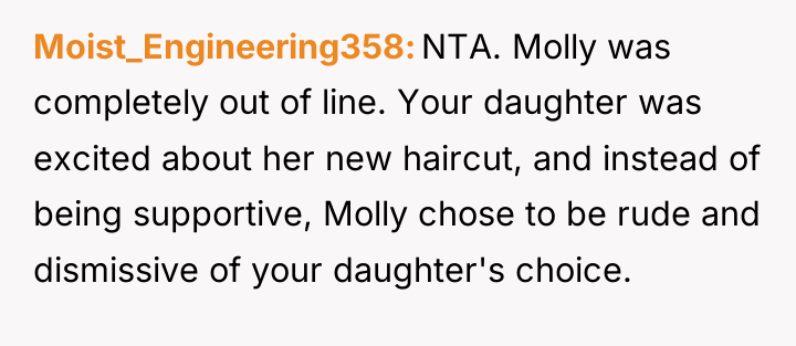 Moist_Engineering358 NTA. Molly was completely out of line. Your daughter...