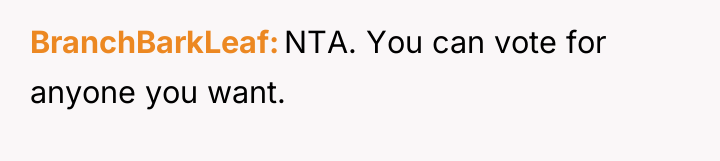 BranchBarkLeaf NTA. You can vote for anyone you want.