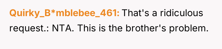 Quirky_B*mblebee_461 That's a ridiculous request.: NTA. This is the brother's...