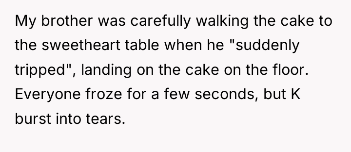 My brother was carefully walking the cake to the sweetheart...