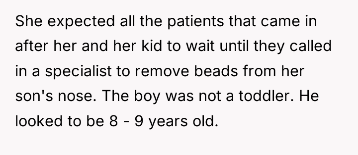 She expected all the patients that came in after her...