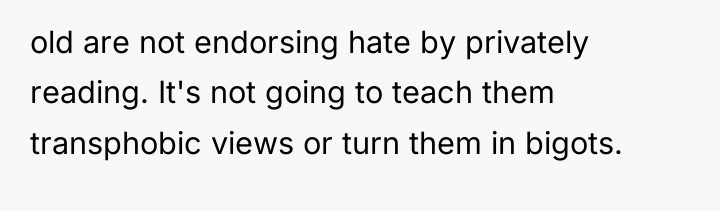 old are not endorsing hate by privately reading. It's not...