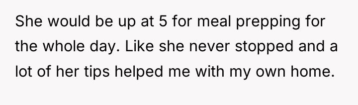 She would be up at 5 for meal prepping for...