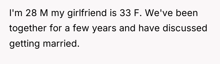 I'm 28 M my girlfriend is 33 F. We've been...
