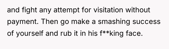 and fight any attempt for visitation without payment. Then go...