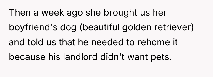 Then a week ago she brought us her boyfriend's dog...