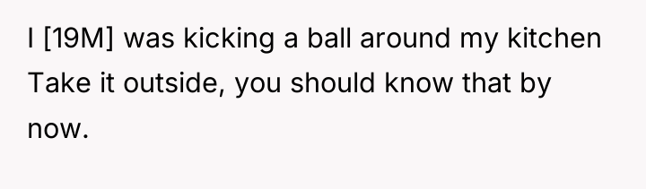 I [19M] was kicking a ball around my kitchen Take...