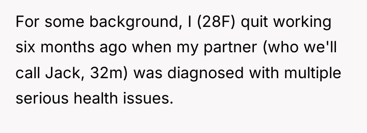For some background, I (28F) quit working six months ago...