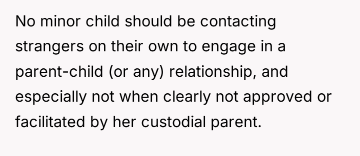 No minor child should be contacting strangers on their own...