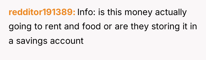 redditor191389 Info: is this money actually going to rent and...