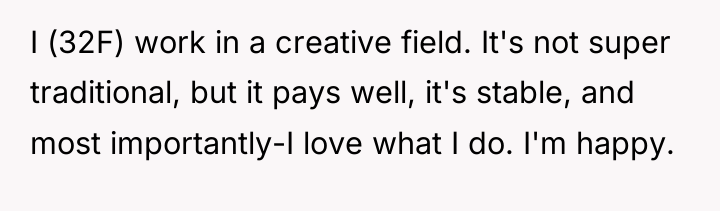 I (32F) work in a creative field. It's not super...