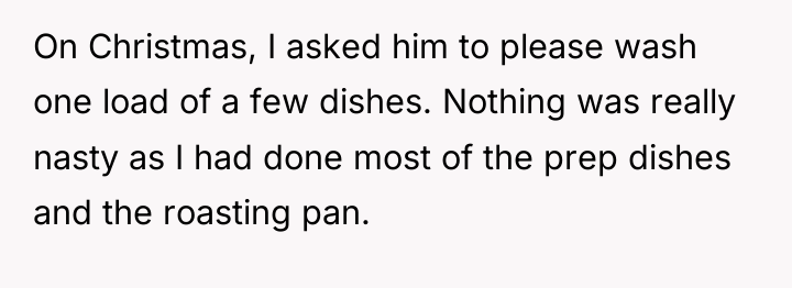 On Christmas, I asked him to please wash one load...