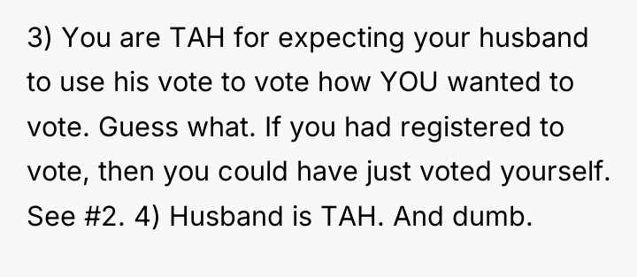 3) You are TAH for expecting your husband to use...