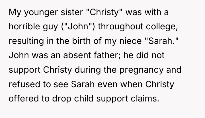 My younger sister "Christy" was with a horrible guy ("John")...