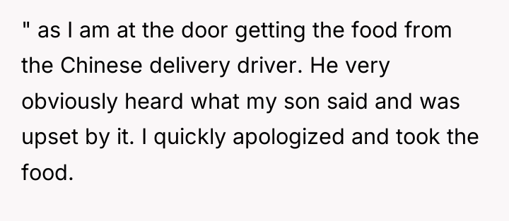 " as I am at the door getting the food...
