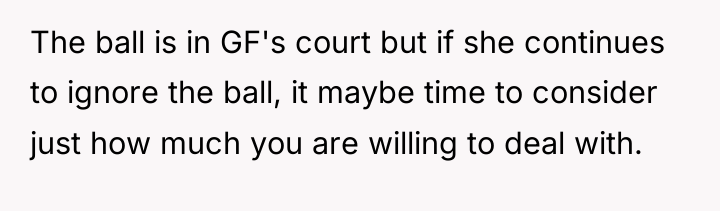The ball is in GF's court but if she continues...